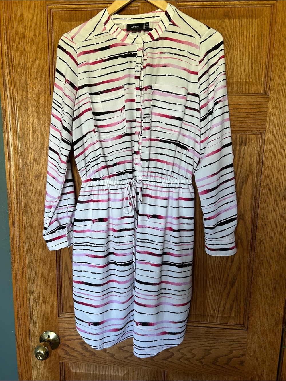 Apt. 9 White Shirt Dress with Pink & Black Stripes